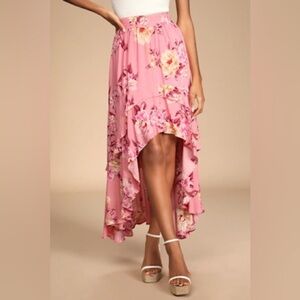 Lulu's Pink Floral Maxi Skirt